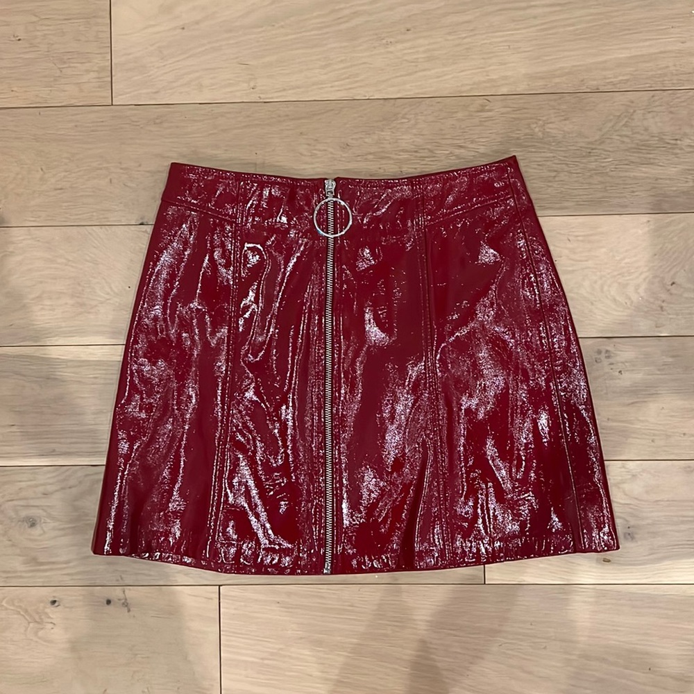 Bershka red patent leather skirt